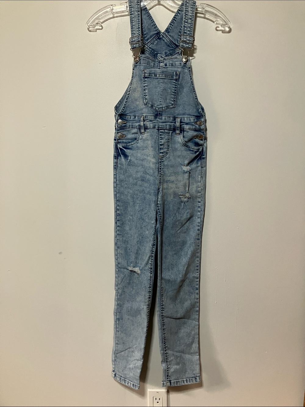 Urban Kids Light Acid Wash Distressed Denim Skinny Overalls Size 10 Girl